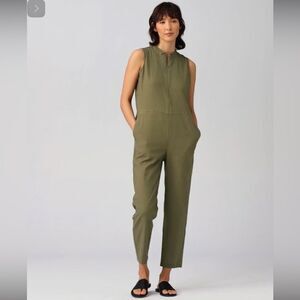 Eileen fisher ladies Cotton Hemp Stretch Jumpsuit small green capsule minimalist